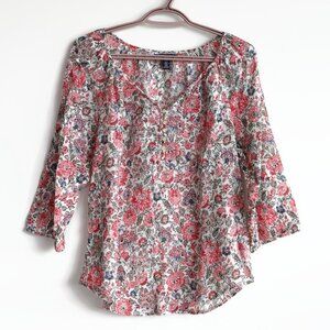 Chaps Floral V-Neck Three-Quarter Sleeve Blouse in various shades of pinks
